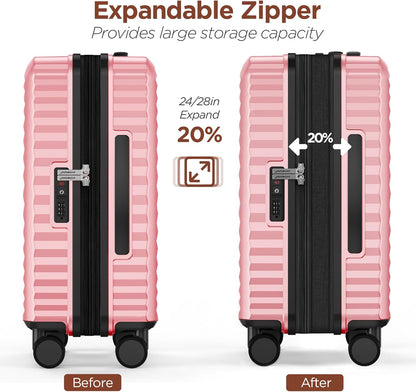 SHOWKOO Luggage Sets 3 Piece Hardside Expandable Suitcase with Double Spinner Wheels Tsa Lock, (Pink, 5 piece set)