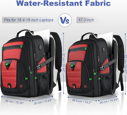 Z-MGKISS 18.4-19 Inch Extra Large Laptop Backpack, Travel Backpack for Men & Women, School Rucksack Bag with USB Charging Port and Multiple Compartments, Business Work College Daypack, Red