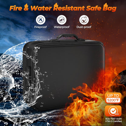 Nacial 5200℉ Fireproof Document Box with Lock, Expandable Document Organizer, Heat Insulated Fireproof Waterproof Box for File Storage, ﻿Portable Sturdy Handle for Important Documents Home Travel
