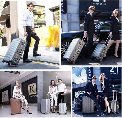 TRAVELKING All Aluminum Carry On Luggage with TSA Locks Fashion Cool Metal Hard Shell Spinner Suitcase (Grey, 20 Inch)