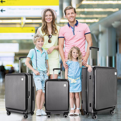 Luggage Sets 3 Piece, ABS Lightweight 20in/24in/28in Luggage, Expandable Carry On Suitcase Set with TSA Lock & Double Wheels, Front Open Hardshell Luggage Sets (Grey)