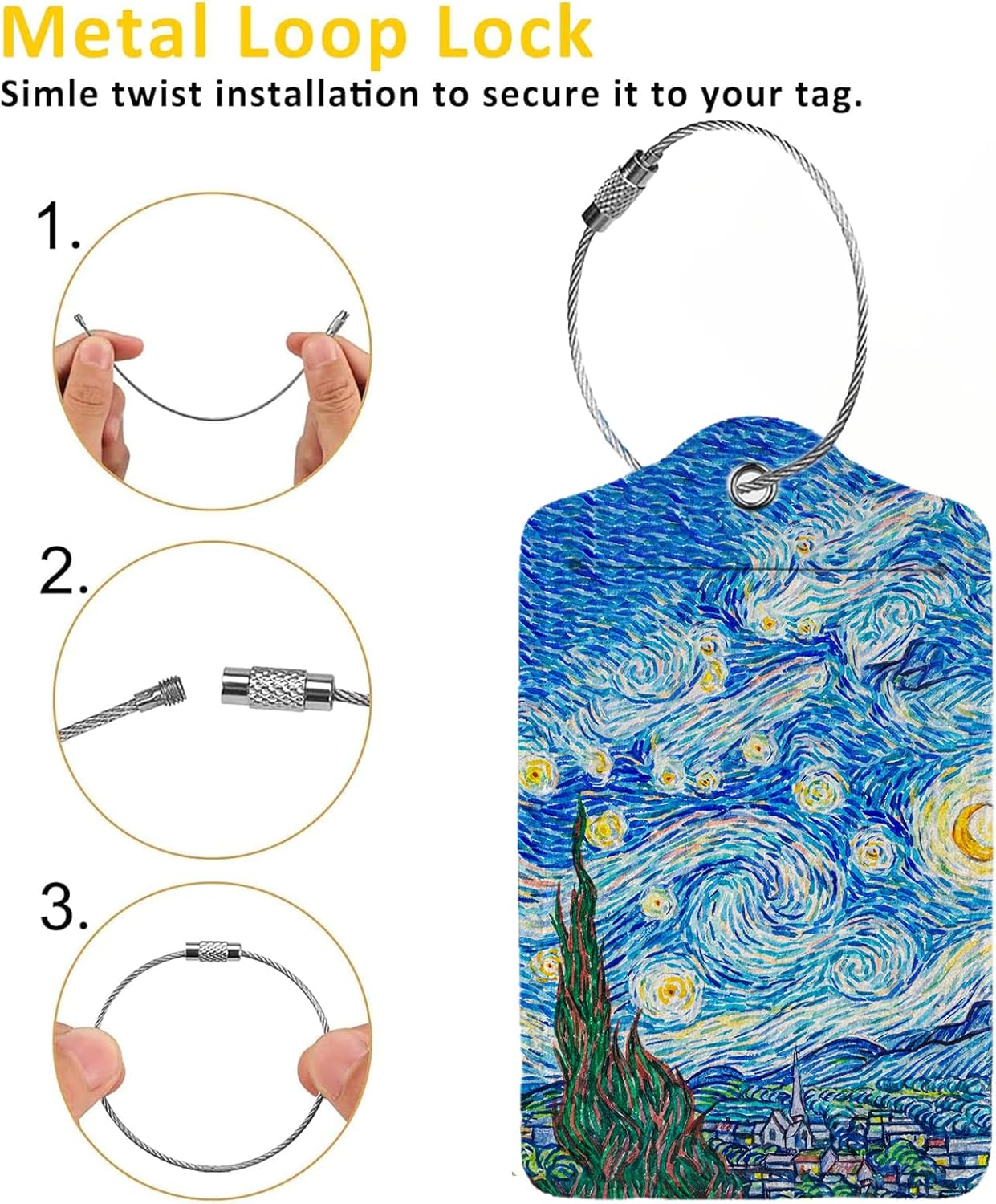 Starry Night Luggage Tag Personalized Luggage Tags for Suitcases,Leather Bag Tags for Backpacks Handbag with Name ID Label Travel Essentials Baggage Tags 2 Pack