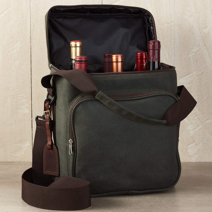 Wine Enthusiast 6-Bottle Waxed Canvas Wine Bag Tote Insulated Wine Carrier Cooler Travel & Picnics Holds Tall Bottles Includes Ice Pack Chilling Reusable Tote Bag for Wine Gifts & Outdoor Gatherings