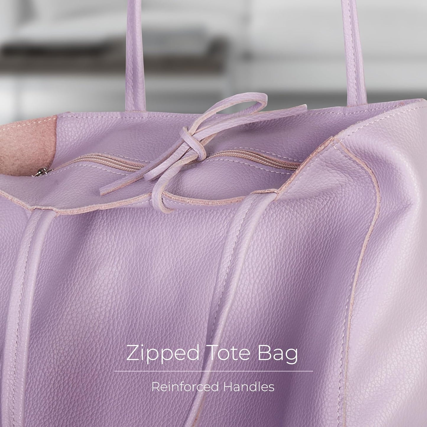 Italian Calf Leather Tote for Women with Zipper, Inner Pocket & Flat Base | Soft Unlined Shopper for Work & Travel
