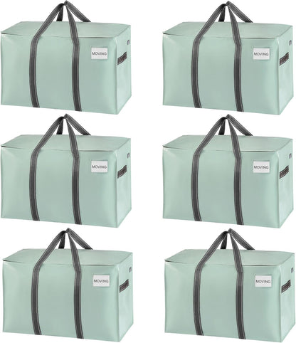 VENO 6 Pack Moving Bags, Heavy Duty, Moving Boxes Alternative, Packing Storage Supplies for Dorm Room Essentials with Zipper for Clothes, Extra Large Totes for Packaging (Shiny Light Green, 6 Pack)