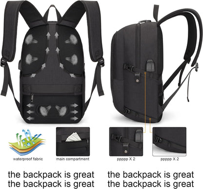 Tzowla Anti-Theft Water Resistant 17.3 Inch Laptop Backpack with USB Charging Port and Lock, Black