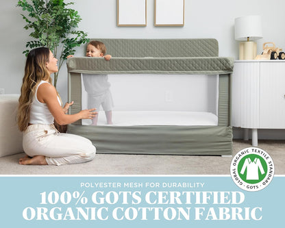 Baby Delight Lunaire Full Size Crib | Breathable Mesh Baby Crib | Tool-Free Assembly Baby Bed | 100% GOTS Certified Organic Cotton Fabric | Organic Sage