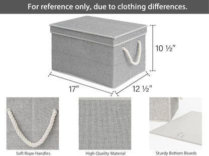 StorageWorks Storage Bins with Lids, Decorative Storage Boxes with Lid and Soft Rope Handles, Foldable Storage Baskets for Closet, Shelves, Stackable, 3-Pack, Gray, Jumbo