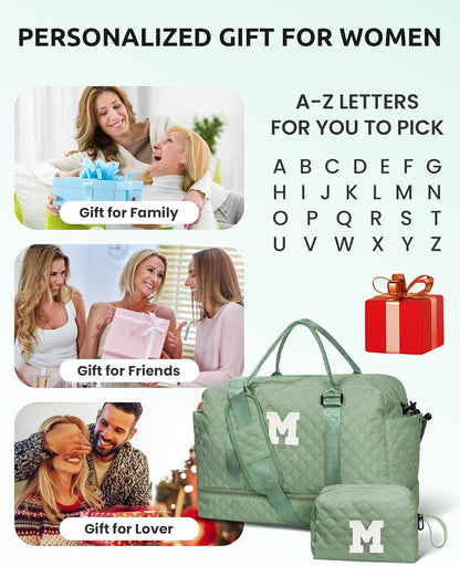 Tween Girls Gifts, Birthday Gift-Initial Travel Bag with Shoe Compartment, Personalized Weekender Bag, Girl Overnight Bag, Engagement Gifts, Letter Travel Bag with Makeup Bag (Letter G)