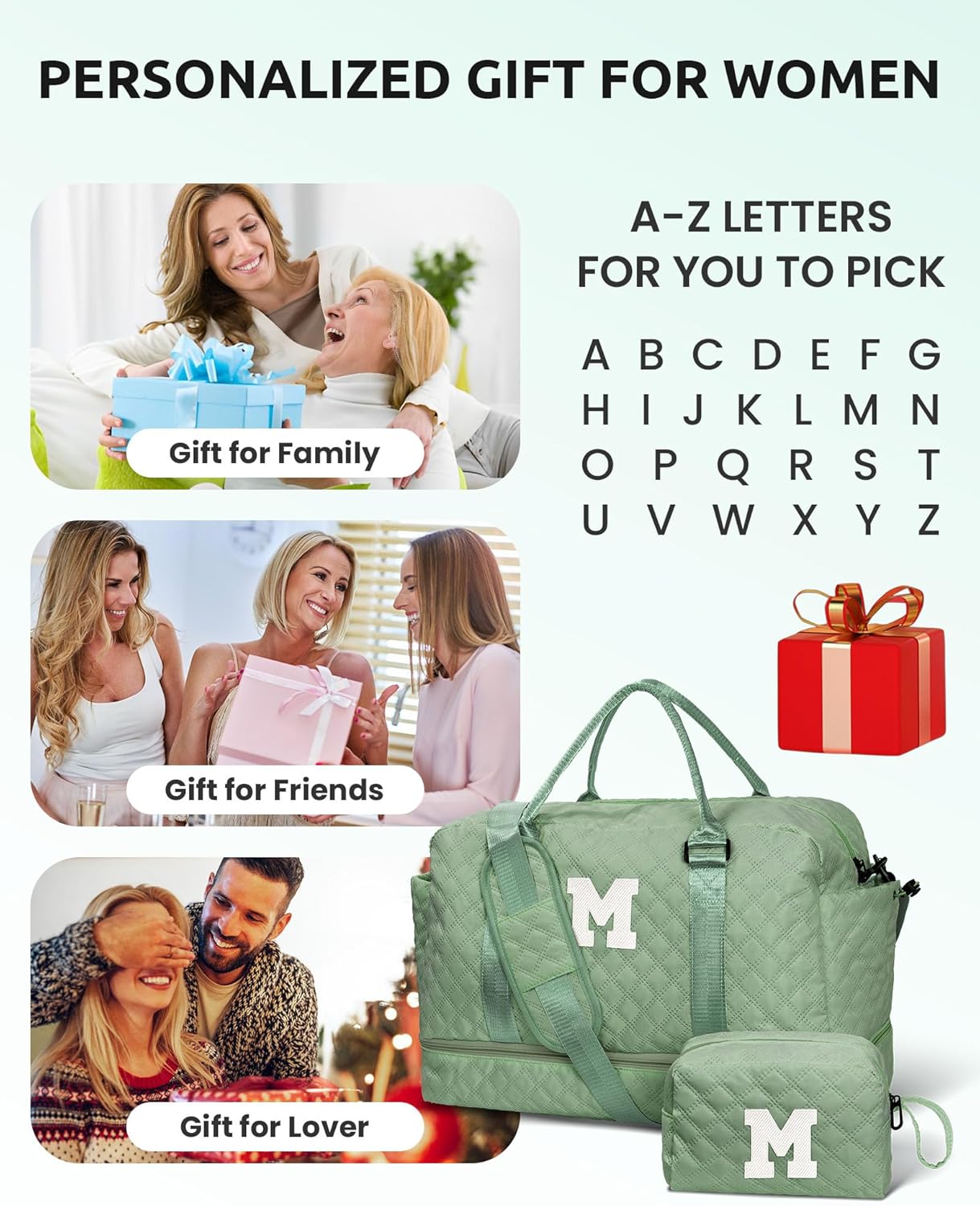 Teacher Gifts Monogrammed Gift for Women-Initial Travel Bag with Shoe Compartment, Personalized Weekender Bag, Monogram Overnight Bag for Women, Letter Travel Bag with Makeup Bag (Letter P)