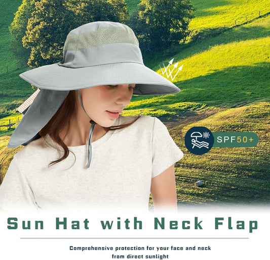 Fishing Hat Breathable Wide Brim Sun Hats with Neck Flap Bucket Hat Outdoor Safari Hat for Men Women UPF 50+ Sun Protection