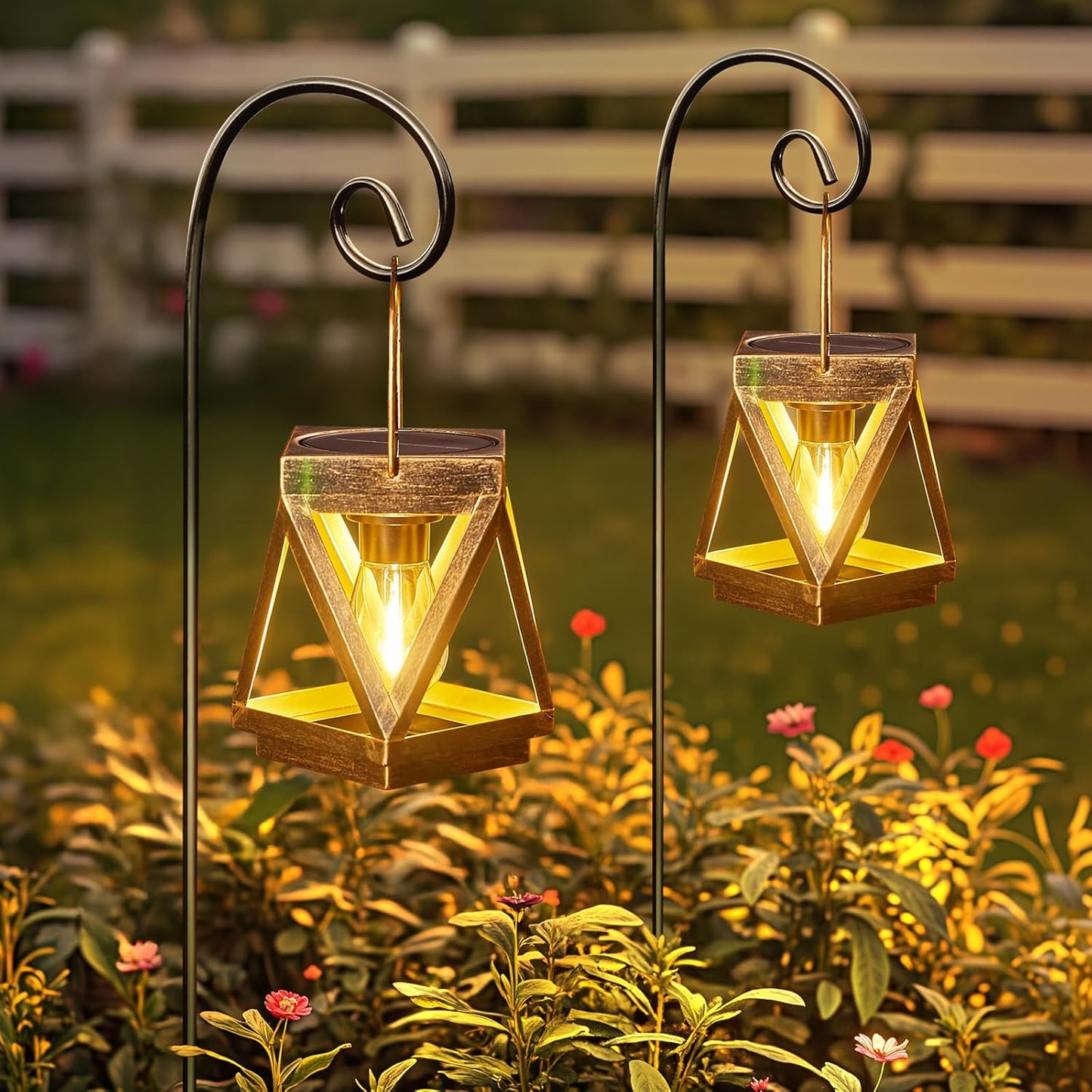 KOOPER Solar Lanterns Outdoor Waterproof, 4 Pack Upgraded Metal Hanging Solar Lights Outdoor Lantern Decorative, Bright Bronze Hanging Lanterns for Yard Patio Table Pathway Garden Decor