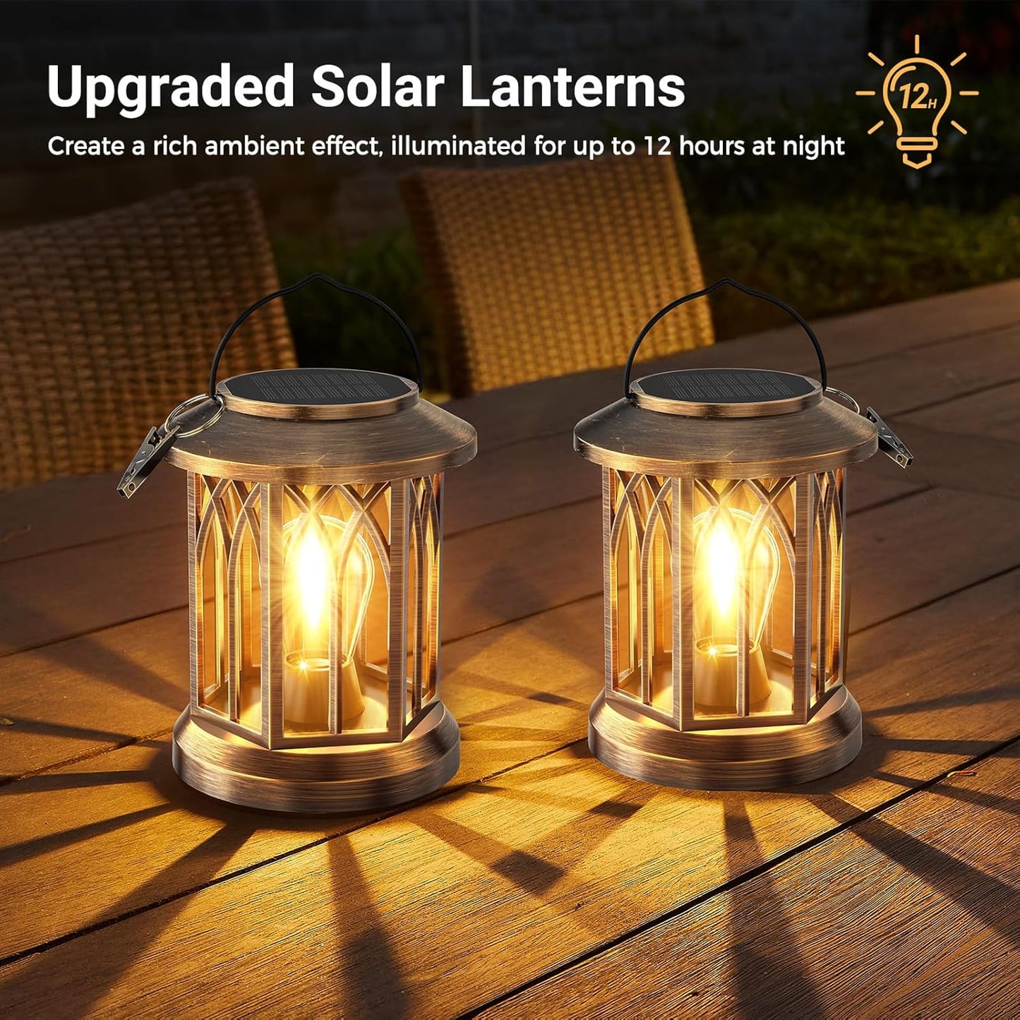 WdtPro Solar Lanterns Outdoor Lights, 6 Pack Bright Lanterns Outdoor Waterproof with Clip Patio Decor, Hanging Solar Lights for Outside Garden Yard Front Porch Table Decoration (Antique Copper)