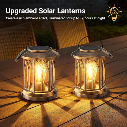 WdtPro Solar Lanterns Outdoor Lights, 6 Pack Bright Lanterns Outdoor Waterproof with Clip Patio Decor, Hanging Solar Lights for Outside Garden Yard Front Porch Table Decoration (Antique Copper)