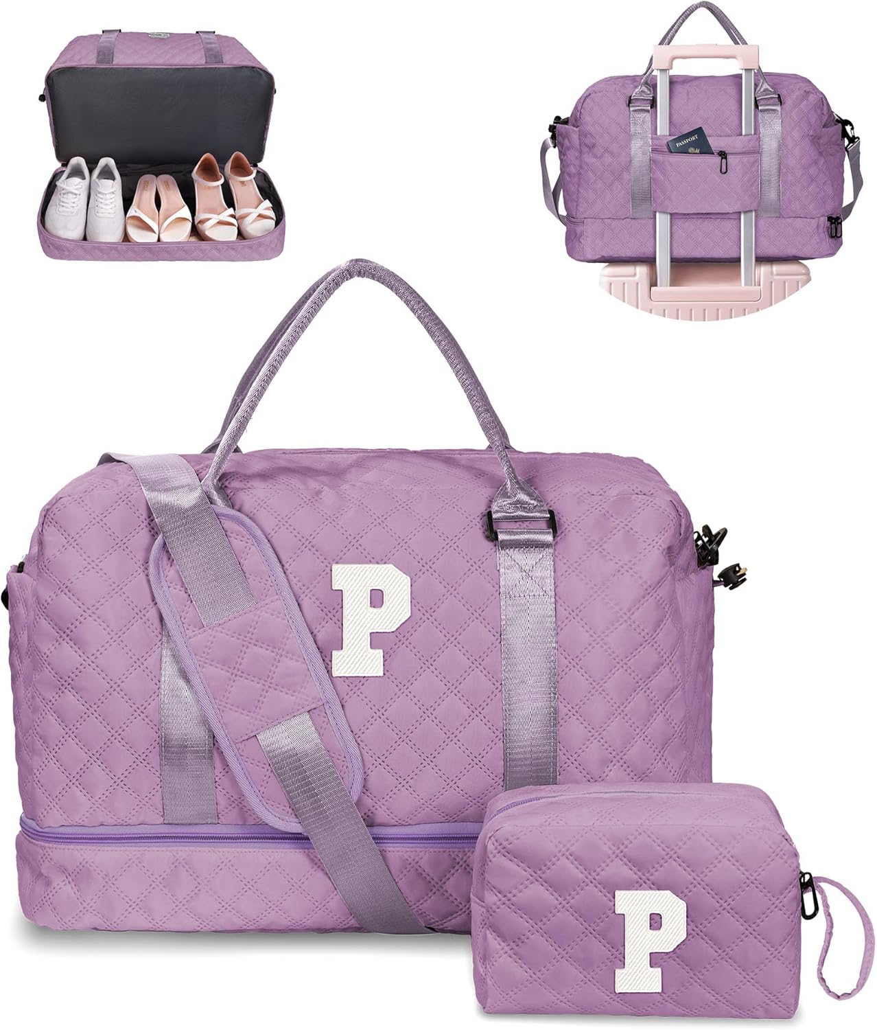 Gifts for Her-Overnight Bags for Women, Personalized Weekender Bag, Monogram Travel Bag, Letter Bag with Makeup Bag，Daughter Friend Gifts, Initial Gift for Mom Sister (Letter P)