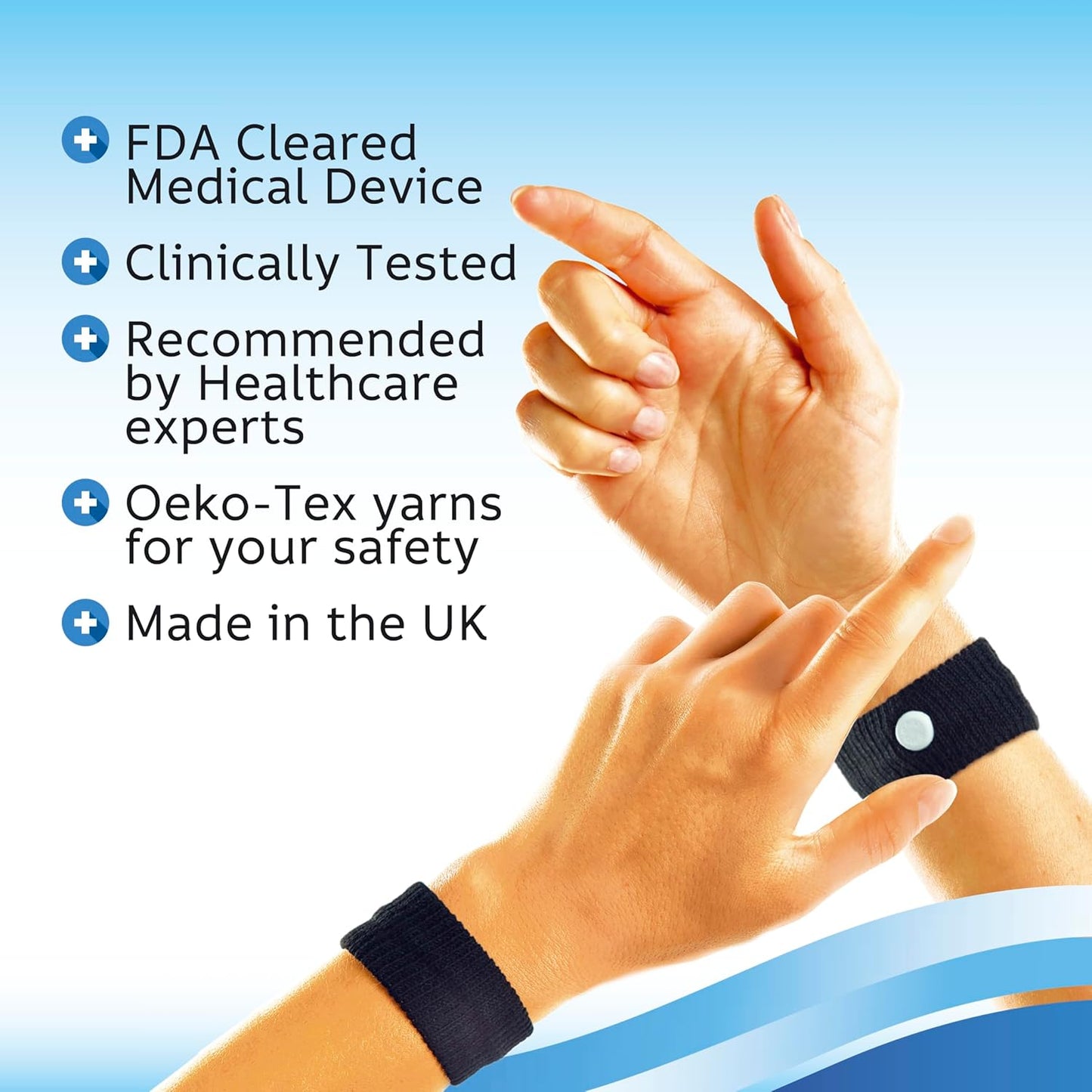 Sea-band Anti-Nausea Acupressure Wristband for Motion & Morning Sickness, 1 Pair, Black