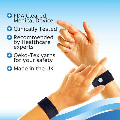 Sea-band Anti-Nausea Acupressure Wristband for Motion & Morning Sickness, 1 Pair, Black