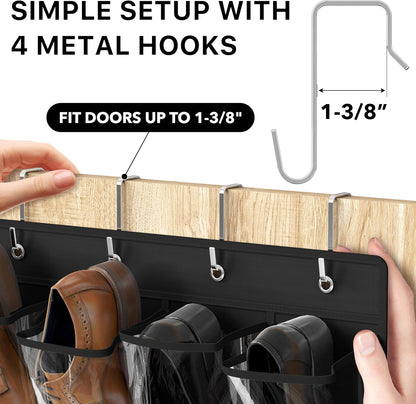 Simple Houseware 24 Pockets Large Clear Pockets Over The Door Hanging Shoe Organizer, Black (56" x 22.5")