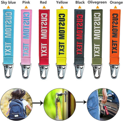 mvcen Personalized Embroidery Keychain, Custom Name Tag Personalized Text Keychain Custom Luggage Tags Key Fob Ring Accessories for Crate, Backpacks, Car, Keyring, Gift