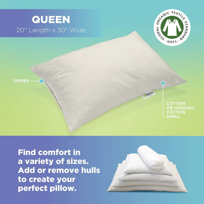 Bean Products 20" x 30" Queen Bed Pillow for Sleeping – Organic Millet Fill with Organic Cotton Fabric, Soft Head Pillow – Eco-Friendly, Breathable, and Durable Sleep Aid, Made in The USA