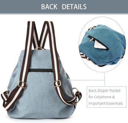 Goodhan Women Canvas Backpack Daypack Casual Shoulder Bag, Vintage Heavy-duty Anti-theft Travel Backpack (Blue Grey)