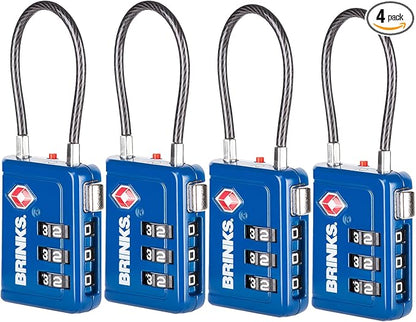 Brinks TSA Accepted Indicator Luggage Lock, Blue - Ressetable Combination, New More Secure TSA008 Key, 4 Pack