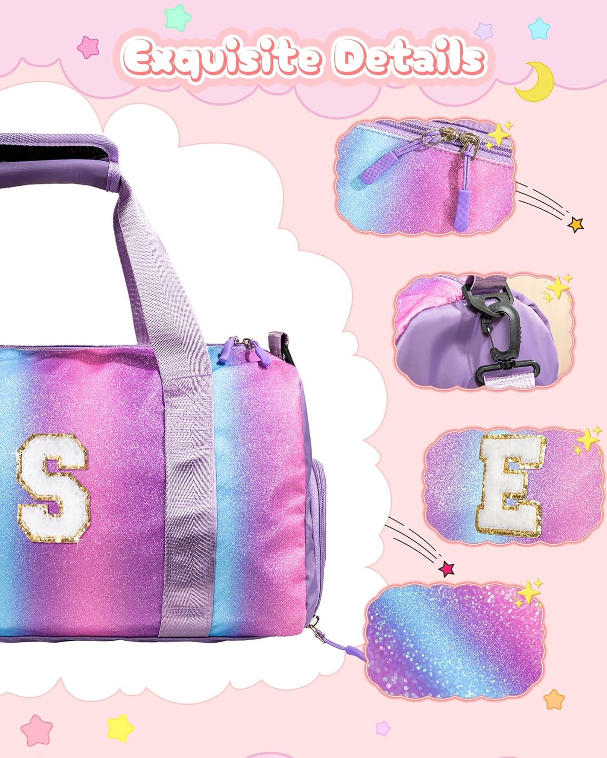 Birthday Gift for Granddaughter-Girl Gym Bag with Shoe Compartment, Kid Personalized Weekender Overnight Bags, Initial Travel Tote with Makeup Pouch, Christmas Gifts for Girls (Letter Z)