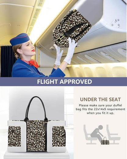 Women Duffle Weekender Travel Bag: Large Duffel Bags with Shoe Compartment Carry On Overnight Tote Bag with Wet Pocket Toiletry Bag Traveling Weekend Gym Yoga Hospital Bags for Womens Brown Leopard