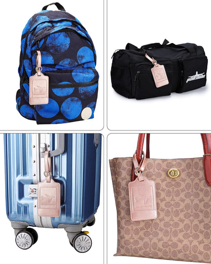Teskyer Luggage Tags, 3 Pack Premium PU Leather Luggage Tags for Suitcases, Privacy Protection Travel Bag Tags, Rose Gold