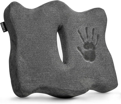 SUTERA Proper Posture Seat Cushion for Office Chair or Car Seat, Superior Memory Foam for Support and Back Pain Relief, Rubber Grips Underneath to Prevent Shifting (17.7x16x4.3 inches)