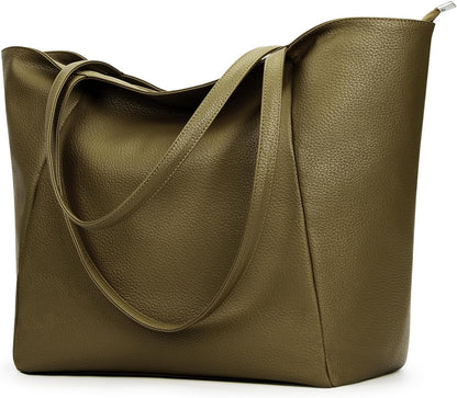 KALIDI Large Tote Bag Vegan Leather Casual Zipper Work Bag Weekender Hobo for Women 23L Oversize Shoulder Travel Purse