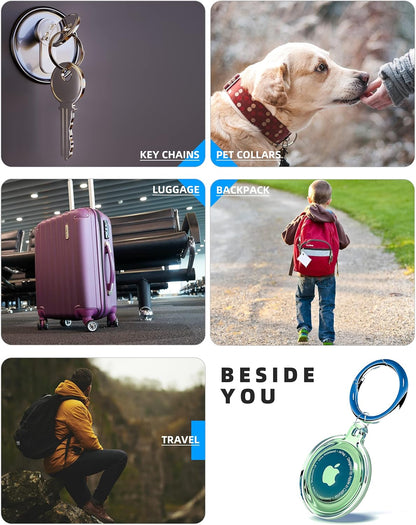 4 Pack Airtag Holder, Apple Air Tag Waterproof Case with Keychain, Holder for Apple Airtag GPS Tracker,Shockproof & Dustproof Airtag Holders for Pet Tracking, Bags, Kids, Keys, Luggage（4 Colors）