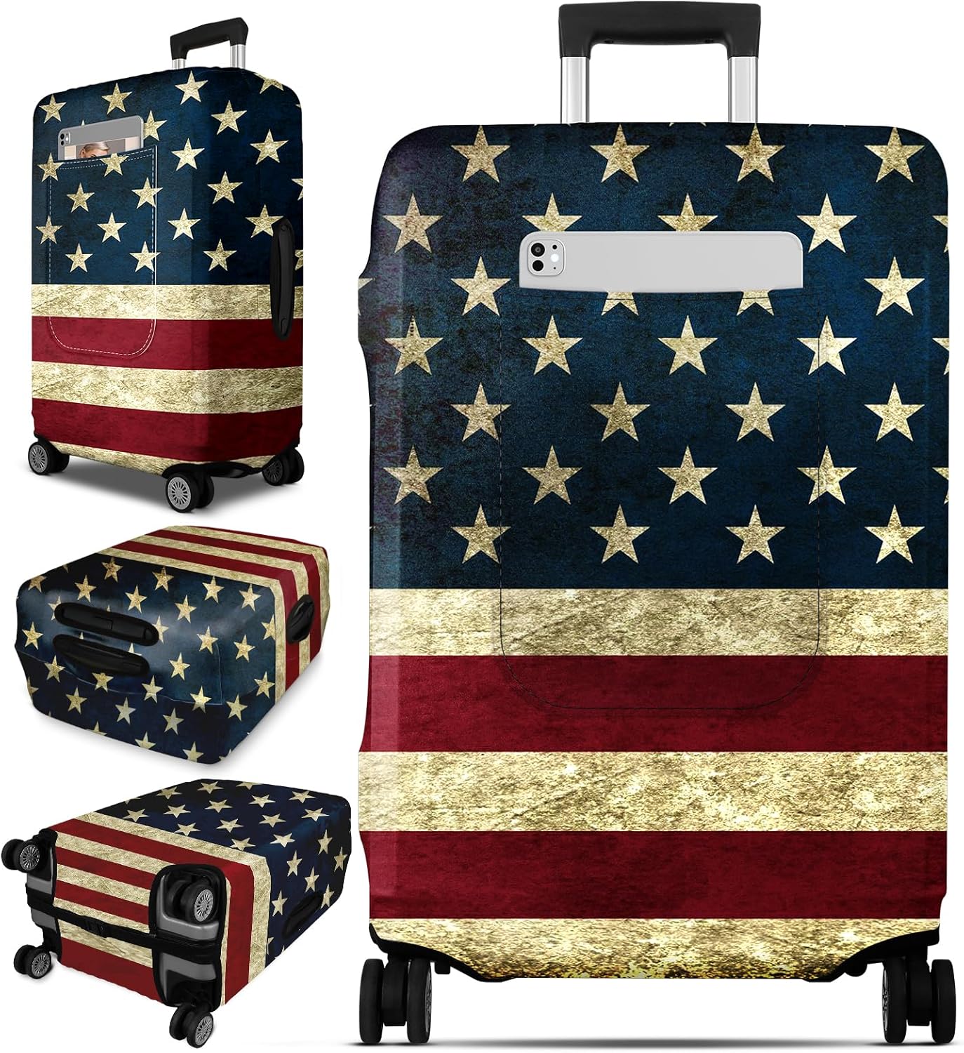 Slohif Luggage Cover for Suitcase Tsa Approved Protector - Luggage Sleeve Large Suit Case Cover Travel Stretch Baggage Case Protective Washable Fit 28-30 Inch Flag L