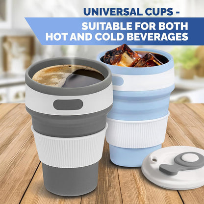 2-Pack Collapsible Coffee Cup Reusable – 12oz Leakproof Travel Coffee Mug, Silicone, Foldable & Portable for Hiking, Camping, Office | Lightweight, Heat-Resistant, Easy to Clean, Outdoor & Travel Cup