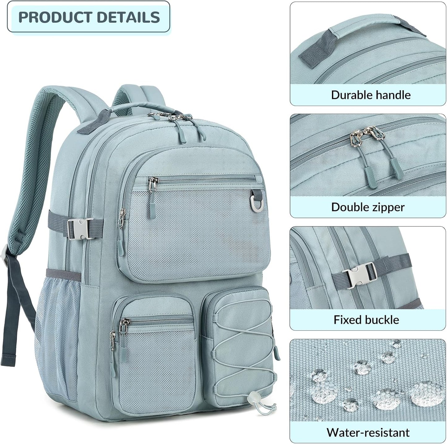 Lohol Water Resistant Backpack with Mulitiple Pockets for School Travel Outdoor College, 15.6 inch Laptop Daypack for Men and Women (Blue)