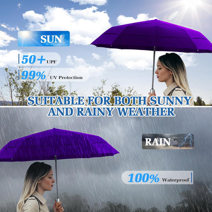 3T Wind Armor Travel Umbrella Compact Easy Auto Open Close Folding Umbrellas for Rain Windproof Umbrella for Women and Men Durable Real Wood Handle Portable Fits Backpack Car