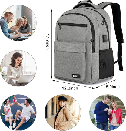 School Backpack for Teen Boys & Girls Students, 15.6 Inch Laptop Backpack with USB Charging Port - College Business Travel Bookbag, Grey