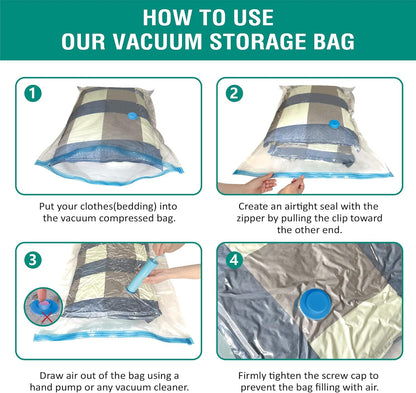 6 Jumbo Vacuum Storage Bags, Space Saver Bags Compression Storage Bags for Comforters and Blankets, Vacuum Sealer Bags for Clothes Storage, Hand Pump Included