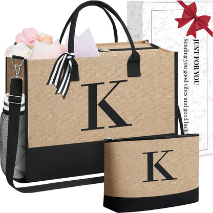 BAGAIL Initial Tote Bag, Personalized Birthday Gifts for Women, Teacher, Friends, Mom, Wedding, Monogrammed Beach Bag