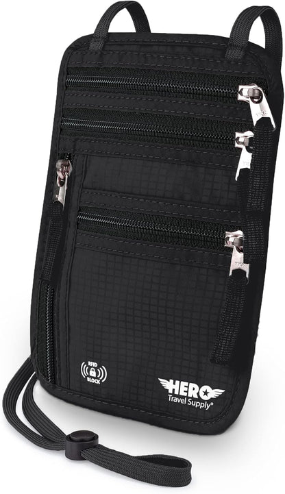 HERO Neck Wallet, RFID Blocking Passport Holder - Easy to Conceal and Pouch