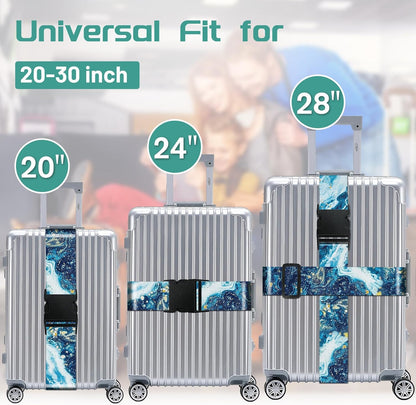 Slohif Luggage Straps for Suitcases Travel Belt Accessories Luggage Connector Identifiers Over Handle with Buckle Unique Nylon Adjustable Strap for Sleeping Bag Car Seat Sea Wave (2 Pack)