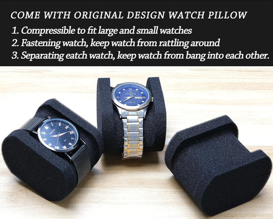 Hard 5 Slots Watch travel case with Soft Separation pillow, fit men's women's casual/sports/diving/dress/automatic watches up to 60mm sized face, with luxury red lining(case only)
