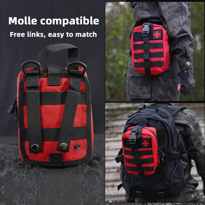 IFAK Trauma Kit, Molle Pouch Emergency Survival Kit, 6” Israeli Straps, Chest Seal Vented, Self-Adhesive Elastic Bandage, for Wound Care(Red)
