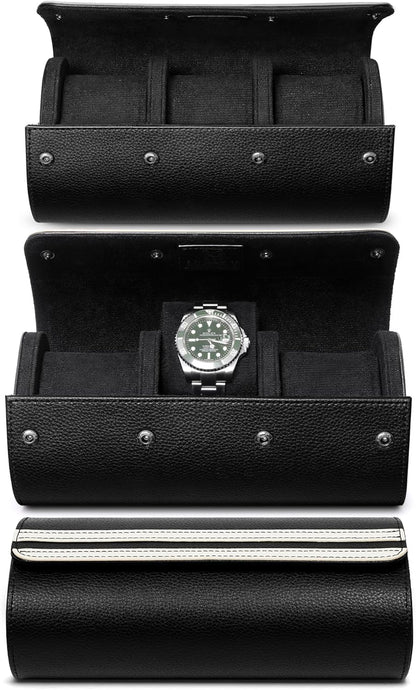 MOZSLY Watch Roll Travel Case 3 Slots Portable Box for Men and Women Watches Organizer Storage Holder PU Leather