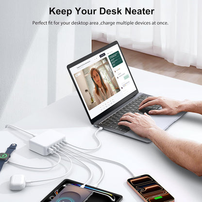 USB C Fast Charger, 150W 6 Port Desktop PD GaN Fast Charger Charging Station Block 65W USB C Laptop Power Adapter for MacBook Pro/Air iPad iPhone 17 16 15 14 13 Pro Max Galaxy S24 Note 20 Pixel