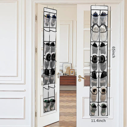 Over The Door Shoe Organizer, 14 Large Mesh Pockets Hanging Shoe Rack for Closet Organizers and Storage, White, 2-pack (white)