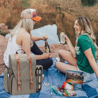 Picnic Backpack for 4 Person with Large Insulated Cooler Bag, Picnic Basket Set with Wine Pouch,Waterproof Picnic Blanket & Cutlery Set. Perfect for Beach, Camping, Party,Wedding Gift for Couple,Brush