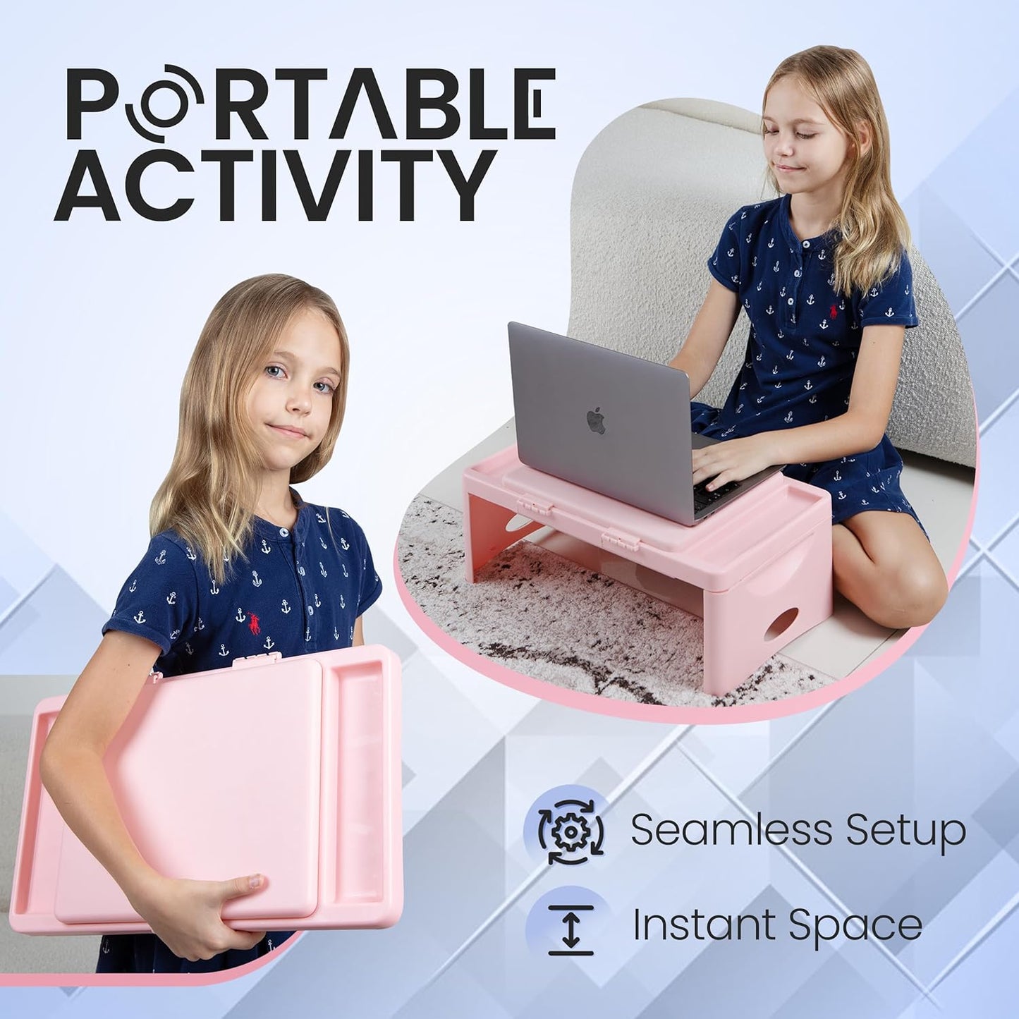 Loddie Doddie Portable Folding Lap Desk - Blush Lightweight Design - Storage Pocket & Accessory Trays - Lap Desks for Adults & Kids