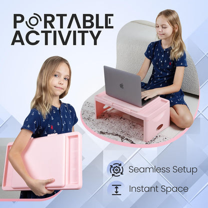 Loddie Doddie Portable Folding Lap Desk - Blush Lightweight Design - Storage Pocket & Accessory Trays - Lap Desks for Adults & Kids