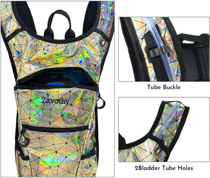 Reflective Hydration Backpack, Hydration Pack - Water Backpack with 2L/3L Hydration Bladder, Essential for Festivals - Rave Hydration Pack for Hiking, Running, Cycling, and Festivals